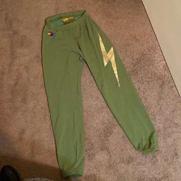 Aviator Nation Pants - BRAND NEW Aviator Nation Bolt Olive Green with Metallic Gold Sweatpants S